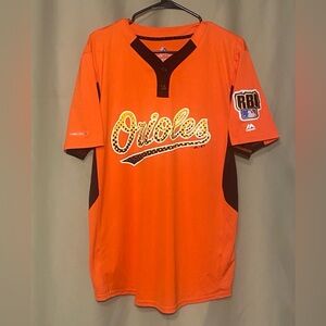 Cal Ripken Majestic Cool Base Baltimore Orioles MLB # 8 RBI Patch Shirt/Jersey M